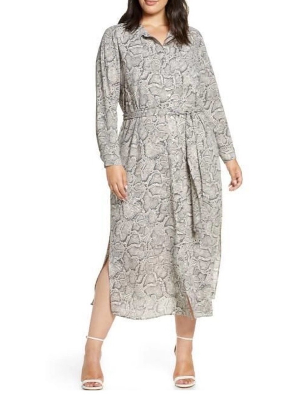 1.State Snake Print Shirt Dress with Tie Waist 2X